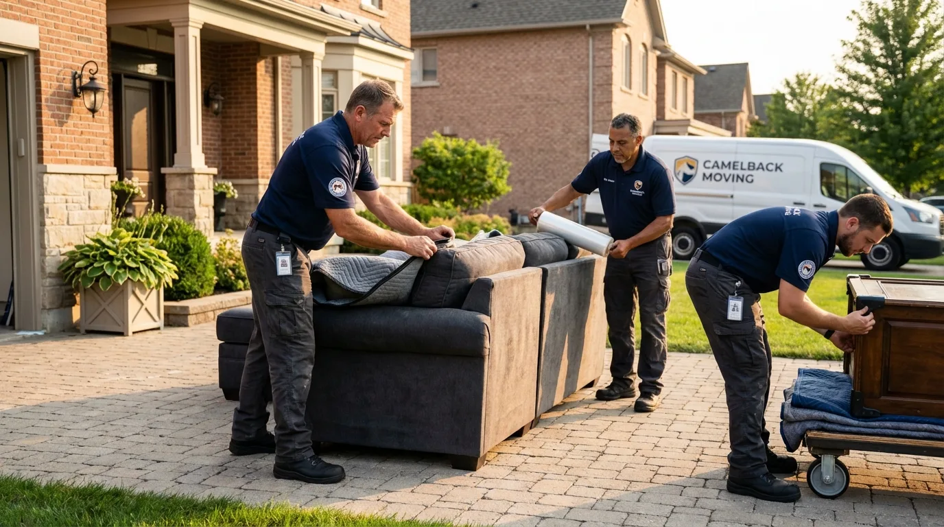 Large estate moving crew wrapping furniture in Nobleboro, ME