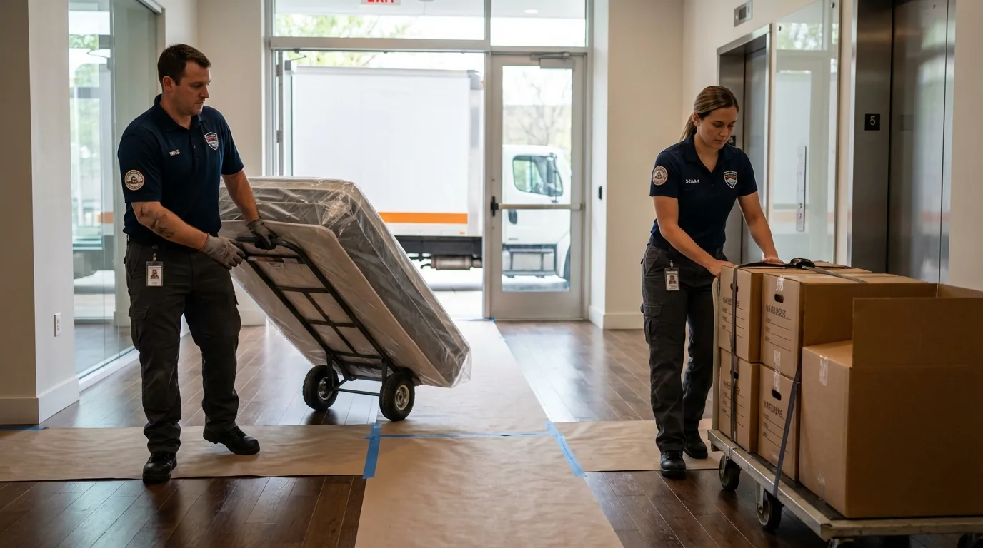 Professional apartment movers loading elevator in Nobleboro, ME